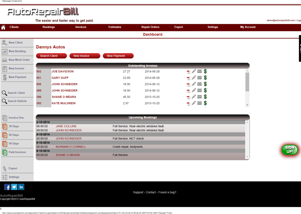screenshot of Auto Repair Bill